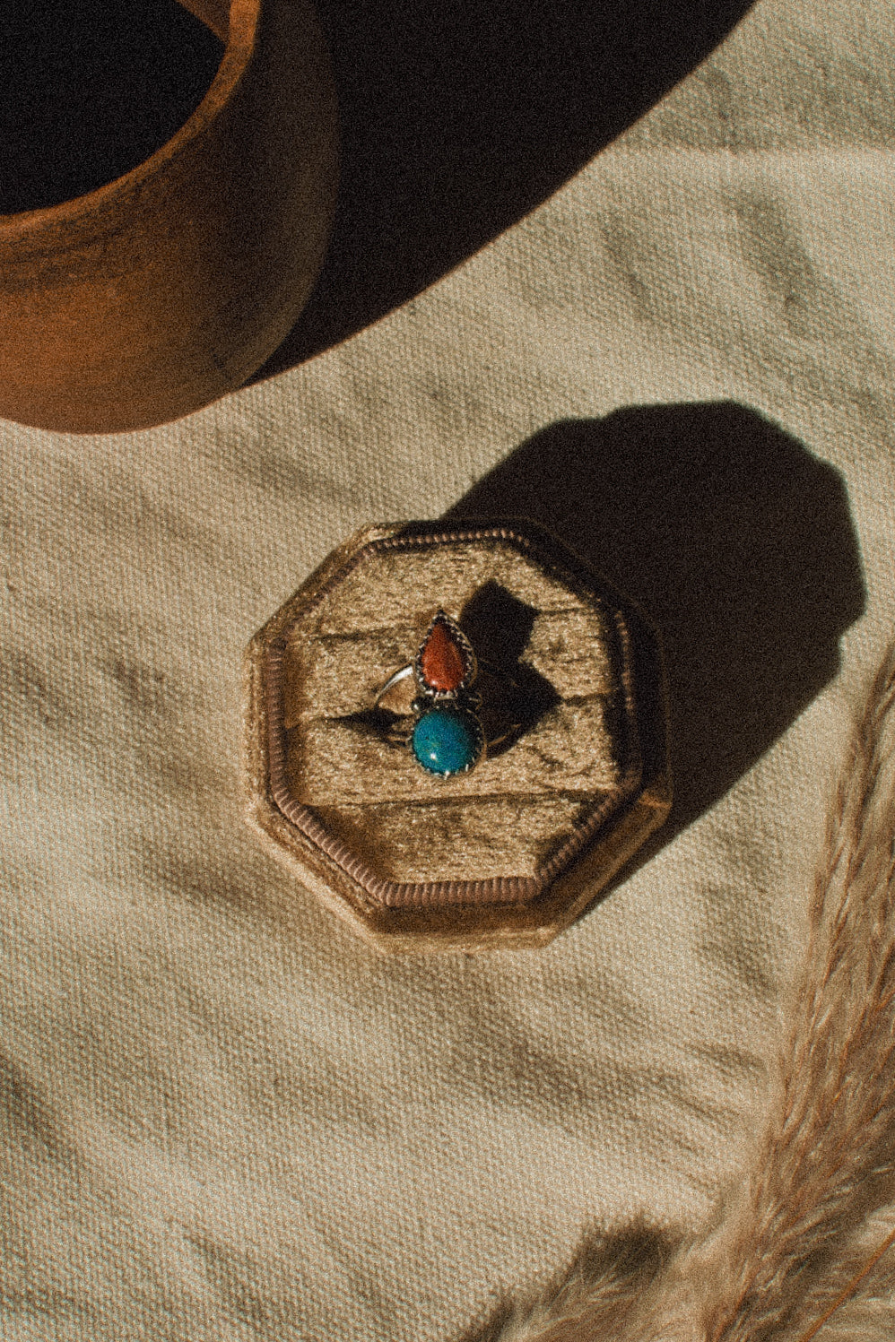 Red Coral and Turquoise Ring Sz7